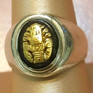 Sterling Silver 925 / 18K Gold Black Onyx Stone Size 8